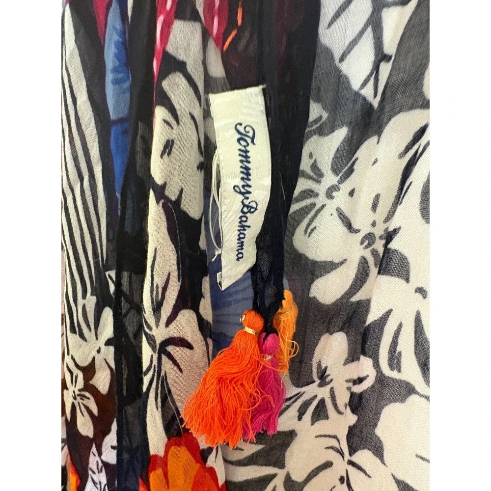 Tommy Bahama Tropical Hibiscus Scarf Oversized‎ Wrap Tassel Trim Multi Color OS